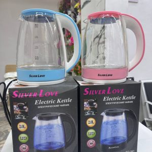 2L Silver Love Transparent Glass Electric Kettle